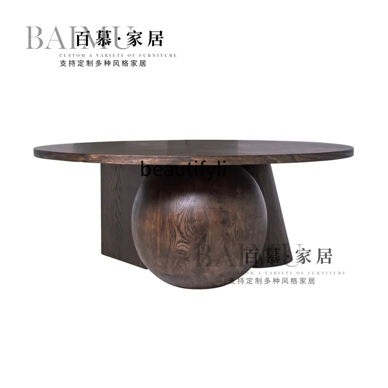 American retro minimalist personalized round tea table designer modern simple Japanese tea table