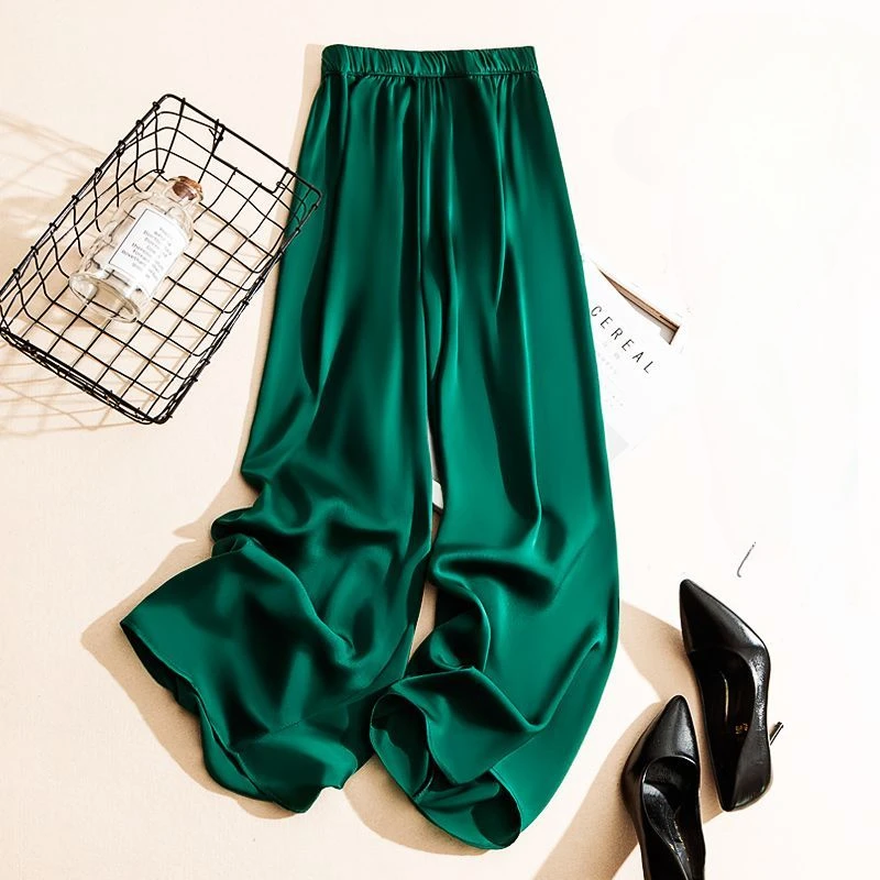 

Ice Silk High-rise Copper Ammonia Silk Wide Leg Pants Women Summer Thin Acetate Satin Straight Leg Pants Loose Casual Trousers