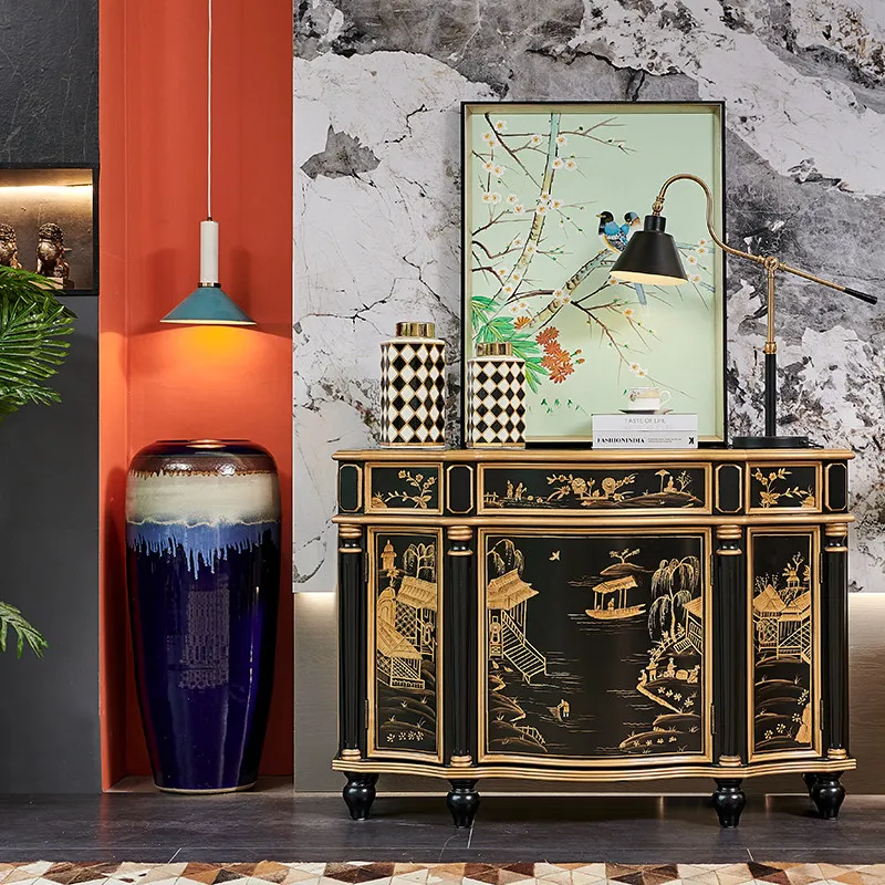 Retro Chinese style living room dining side decorative cabinet luxury solid wood 1.2 meters art corridor cabinet