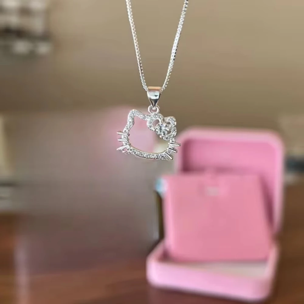 الكرتون مرحبا كيتي قلادة القلائد موضة القوس لطيف المعادن القط خاتم اكسسوارات عيد ميلاد قلادة هدايا للفتيات #4