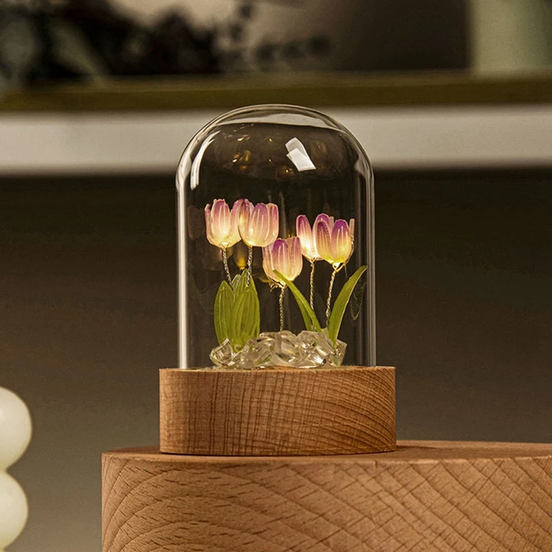 Roxo Tulip Night Light, Handmade DIY Material, Romantic Desktop Light, Living Room Lamp, Roxo
