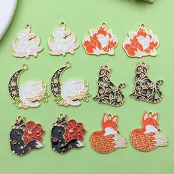 10/12pcs Enamel Cute Animal Charms Alloy Wolf, Fox, Cat Design Pendants For DIY Bracelet Necklace Jewelry Making Accessories