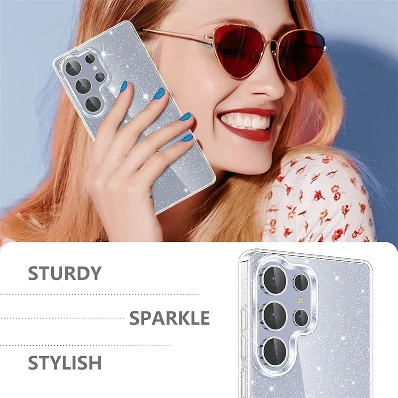Glitter Bling Sparkle Clear Soft Case for Samsung Galaxy S25 Ultra S24 Plus S25Ultra S24Ultra Women Girls Fundas Cover Accessory