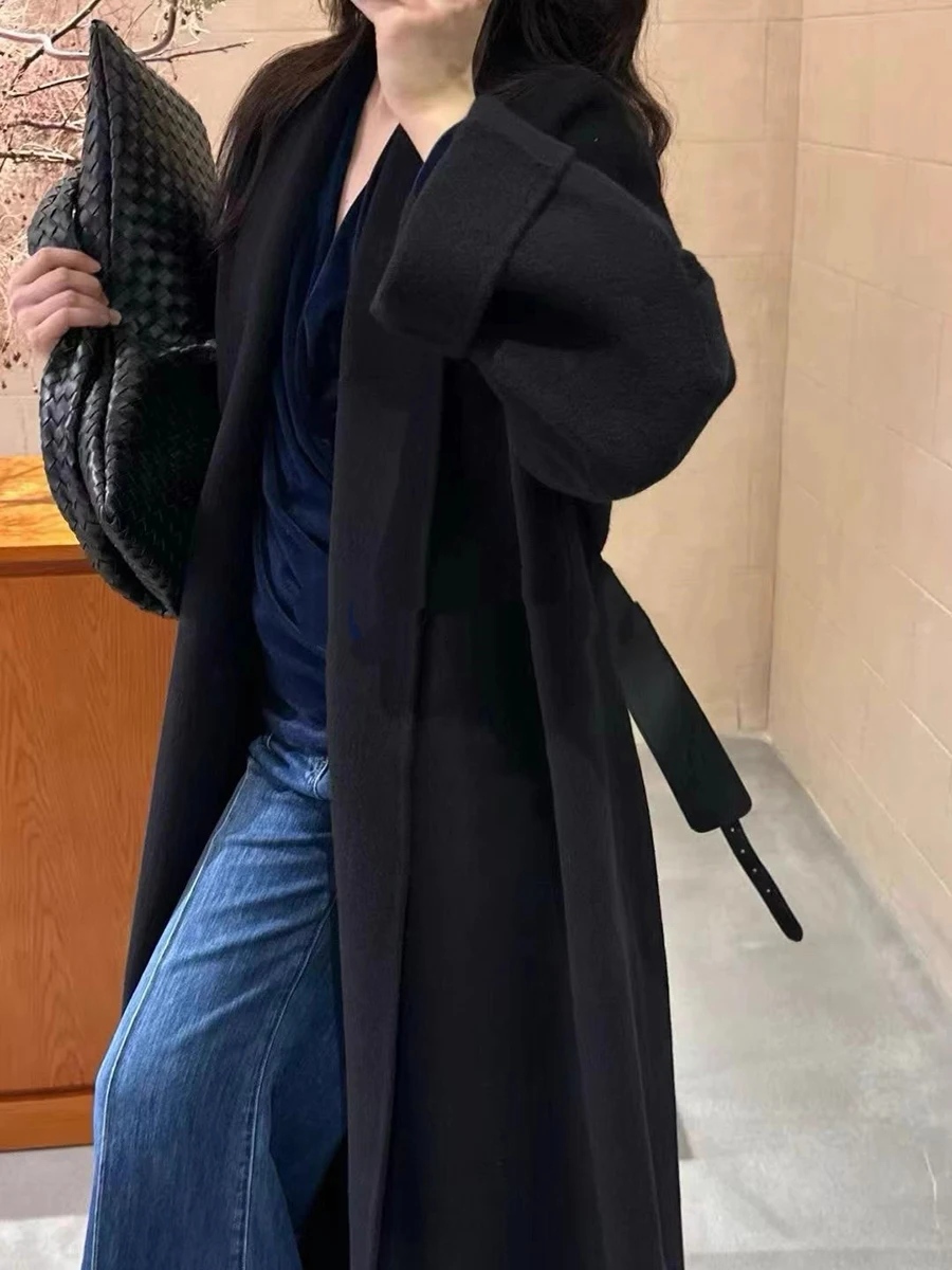 TWOTWINSTYLE الصلبة تقسم حزام مزاجه معاطف للنساء التلبيب طويلة الأكمام الحد الأدنى معطف طويل الإناث ملابس عصرية جديد #3