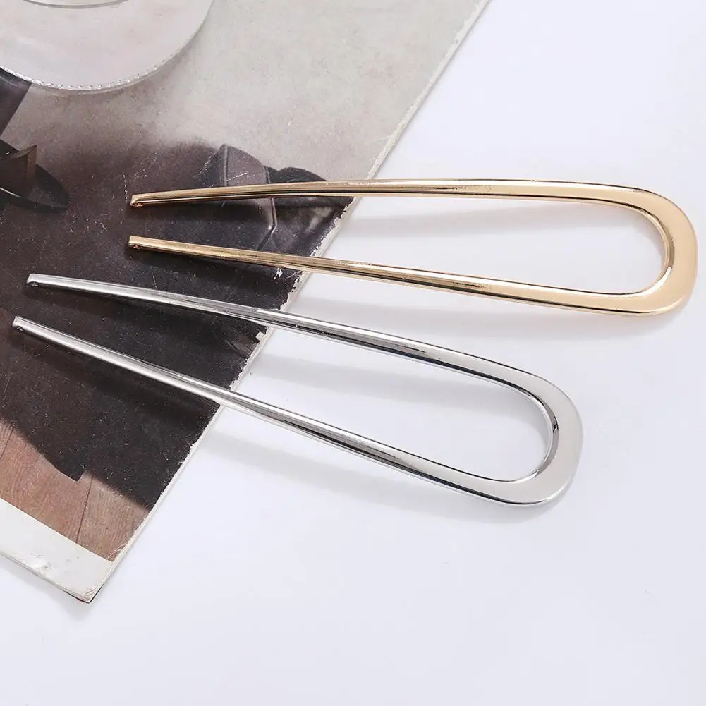 شوكة شعر على شكل حرف U أنيقة ذهبية فضية اللون مصنوعة من خليط معدني طويل وسميك كعكة أوبدو دبوس شعر فرنسي عصا إكسسوارات شعر للنساء والفتيات