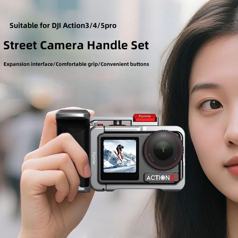 

Handle Grip Kit For DJI Action 3/4/5pro Aluminum Alloy Metal Frame Free Safety Wrist Strap Hand Protect Dual Cold Shoe Expansion