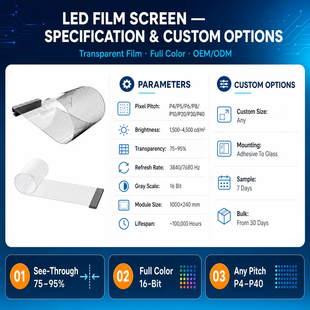 Indoor LED Flexible Film Screen Crystal Invisible Glass Window Holographic LED Display Slim LED Transparent Screen