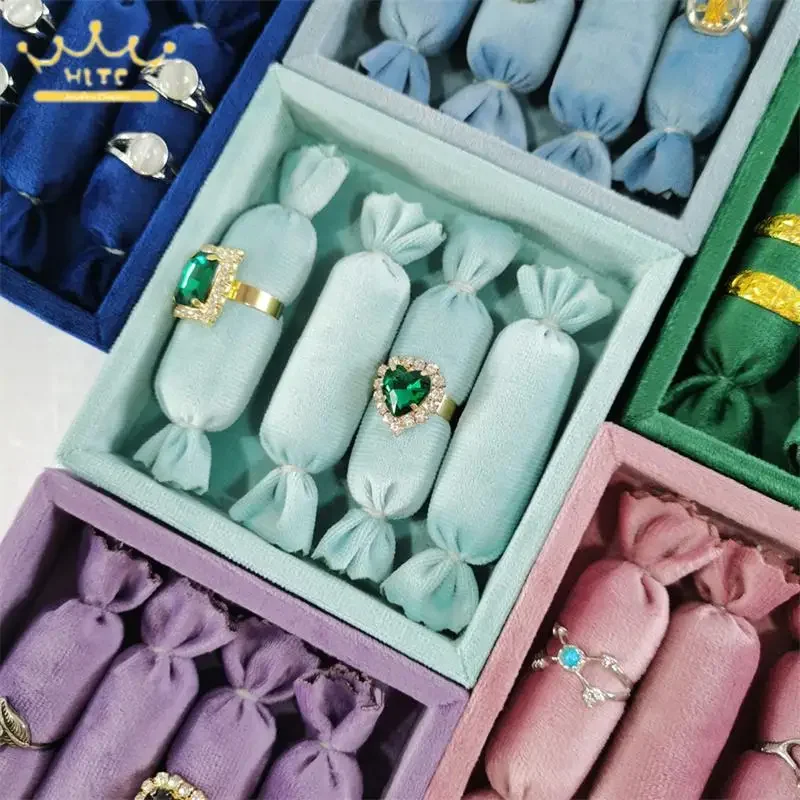 

Small Velvet Ring Tray Cute Candy Shaped Ring Stick High Quality Velvet Rings Organizer Tray 11*11Cm