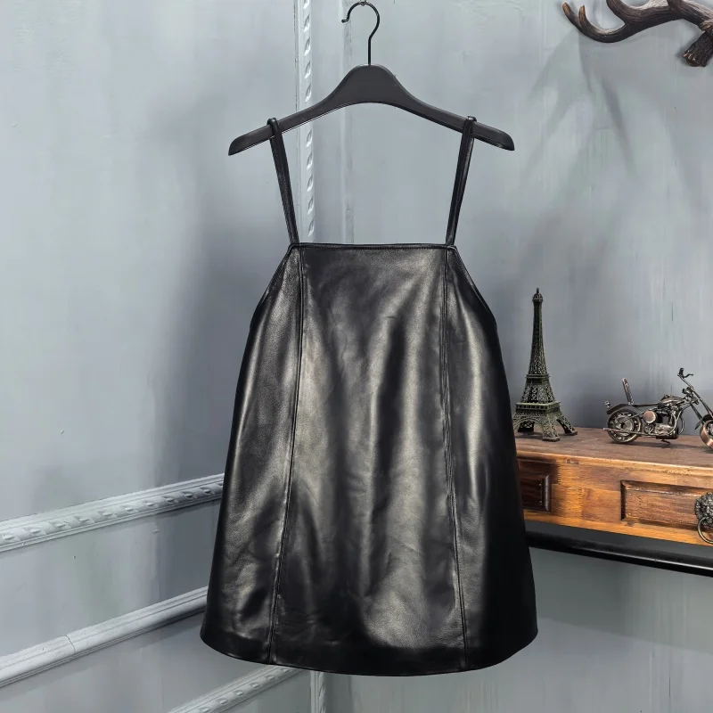 

Sexy Casual Leather Dr Women's Mid-Length A-Line Skirt Faionable Elastic Strap Dr Autumn Winter New Arrival