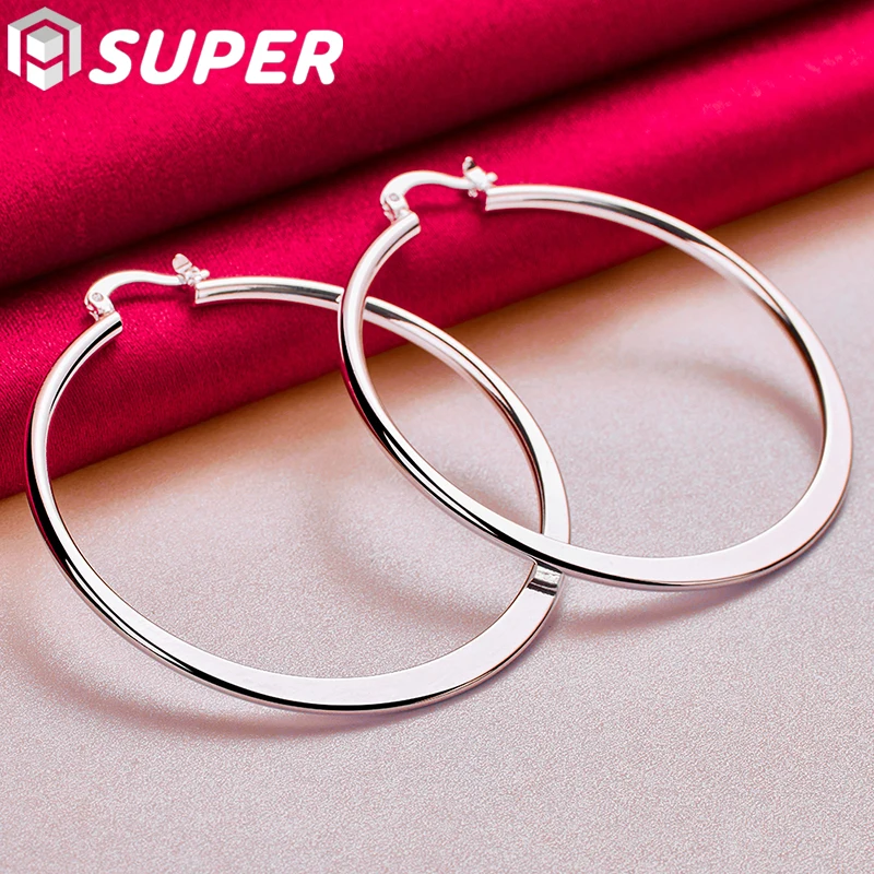 

925 Sterling Silver Classic 55mm Big Circle Hoop Earrings Women Party Gift Fashion Charm Wedding Engagement Jewelry