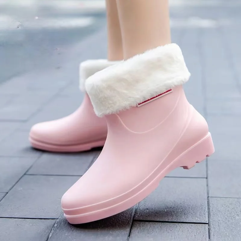 

Женские непромокаемые туфли, высокие, на толстой подошве, Нескользящие, съемное хлопковое покрытие, рабочая обувь, для всех сезонов