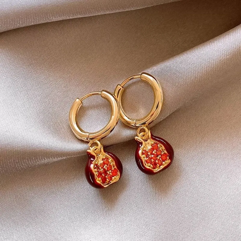 Trendy Red Pomegranate Pendant Necklace Cute Sweet Fruit Earrings Minimalist Delicate Clavicle Choker Women