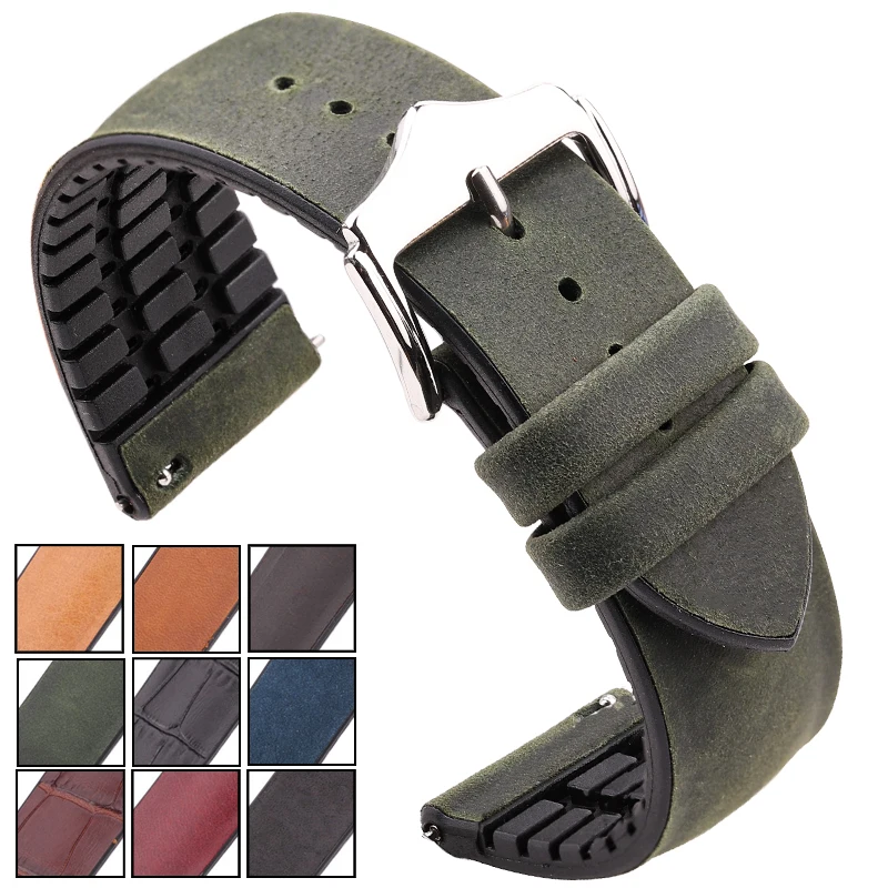 

Leather And Rubber Watch Strap 10 Colors Men Women Silicone Waterproof Bracelet Watchband Clock Accessories 18mm 20mm 22mm