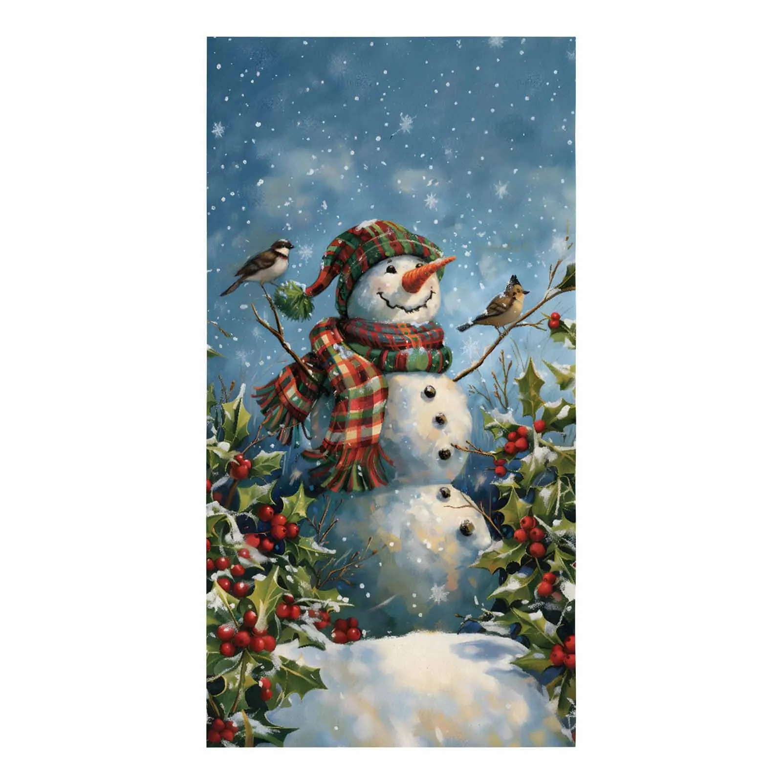 Christmas Snowman Plant Red Fruit Bird  Microfiber Towel Absorbent Kitchen Cleaning Cloth Dish Towel Household Cleaning Towel