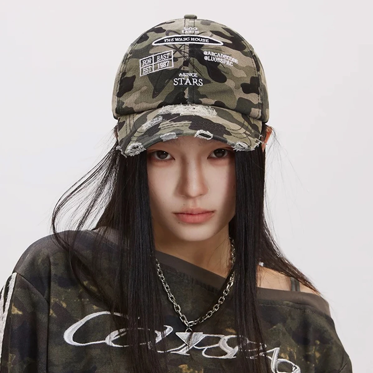 Czapki bejsbolówki w stylu \"broken style\" z motywem osobistym, nowe unisex, przeciwsłoneczne, uniwersalne, postarzane, hip-hopowe, modne czapki z daszkiem na zewnątrz.