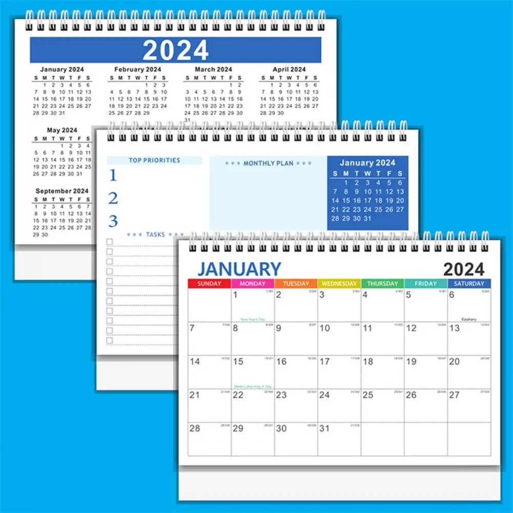 Foldable Base Desk Calendar 2024 English Desk Calendar Simple Style Spiral Coil Plan Book for Event Planning Date Recording