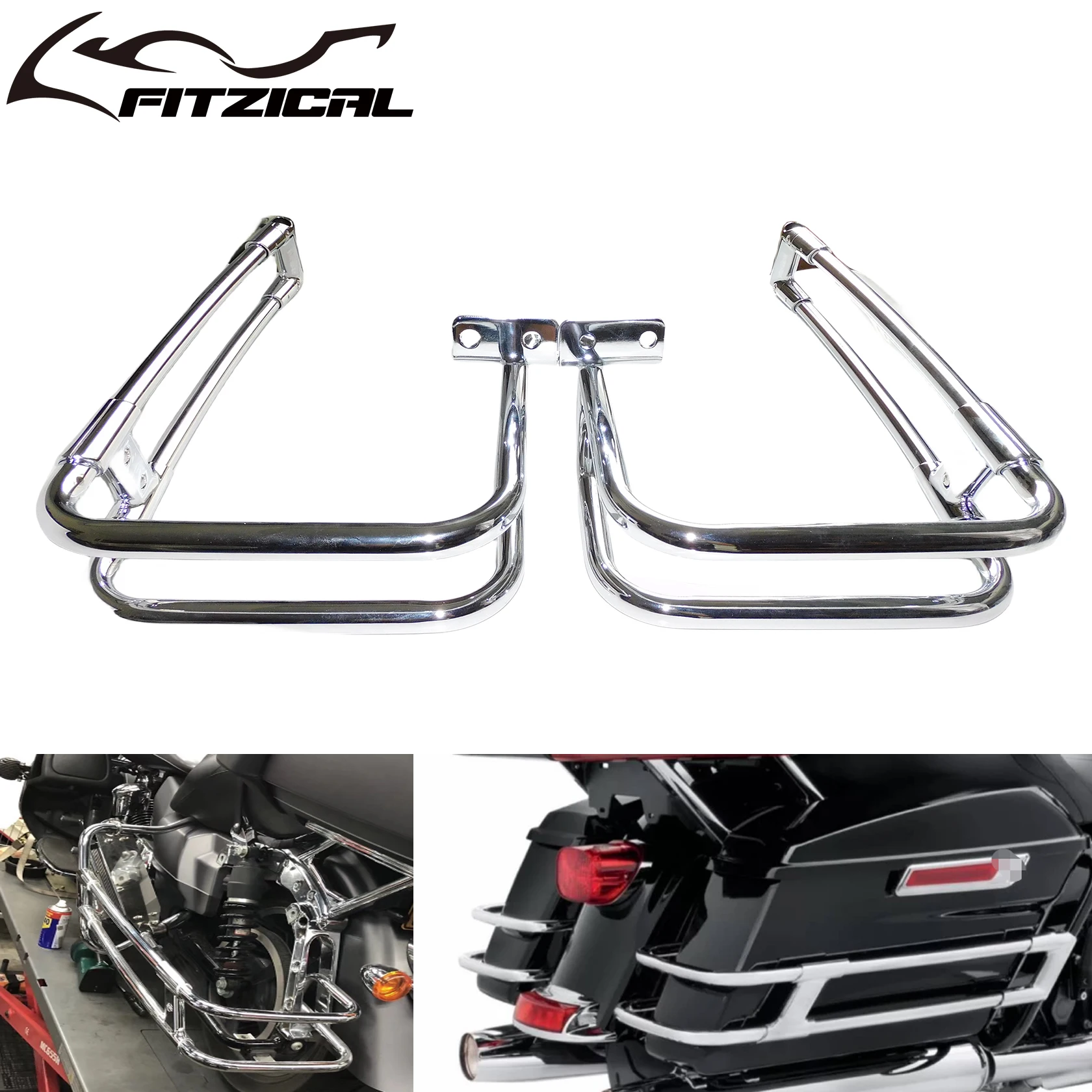 Motorcycle Saddlebag Guard Rails Chrome For Harley Touring Road King Electra Glide Ultra Classic Street Glide CVO Limited 14-Up