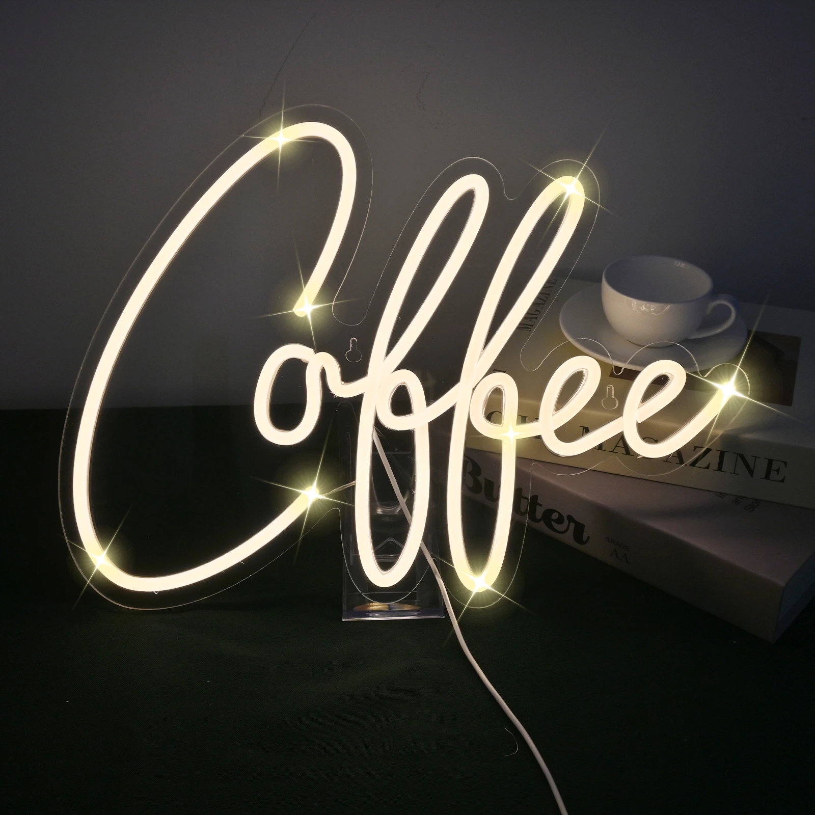 Coffee neon sign croissant Coffee neon Light restaurant breakfast shop kitchen home decoration gift party wall hanging Lights