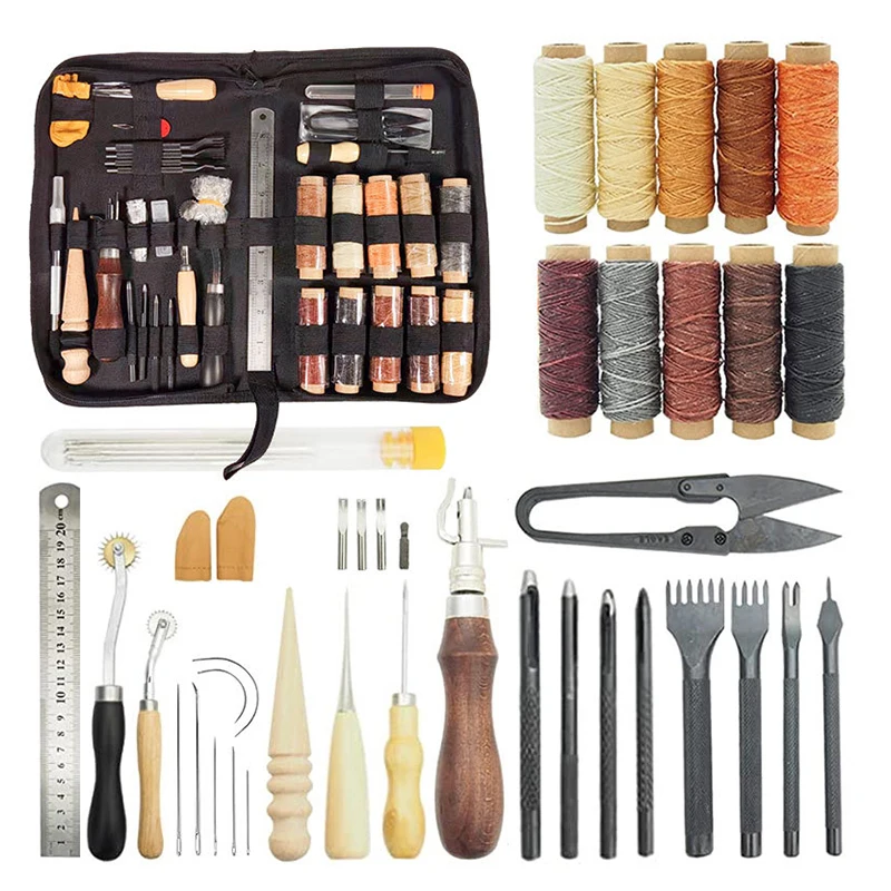 Leather Working Tools Stitching Kit with Waxed Thread, Groover Awl for Beginners, Professionals DIY Craft, 1Set