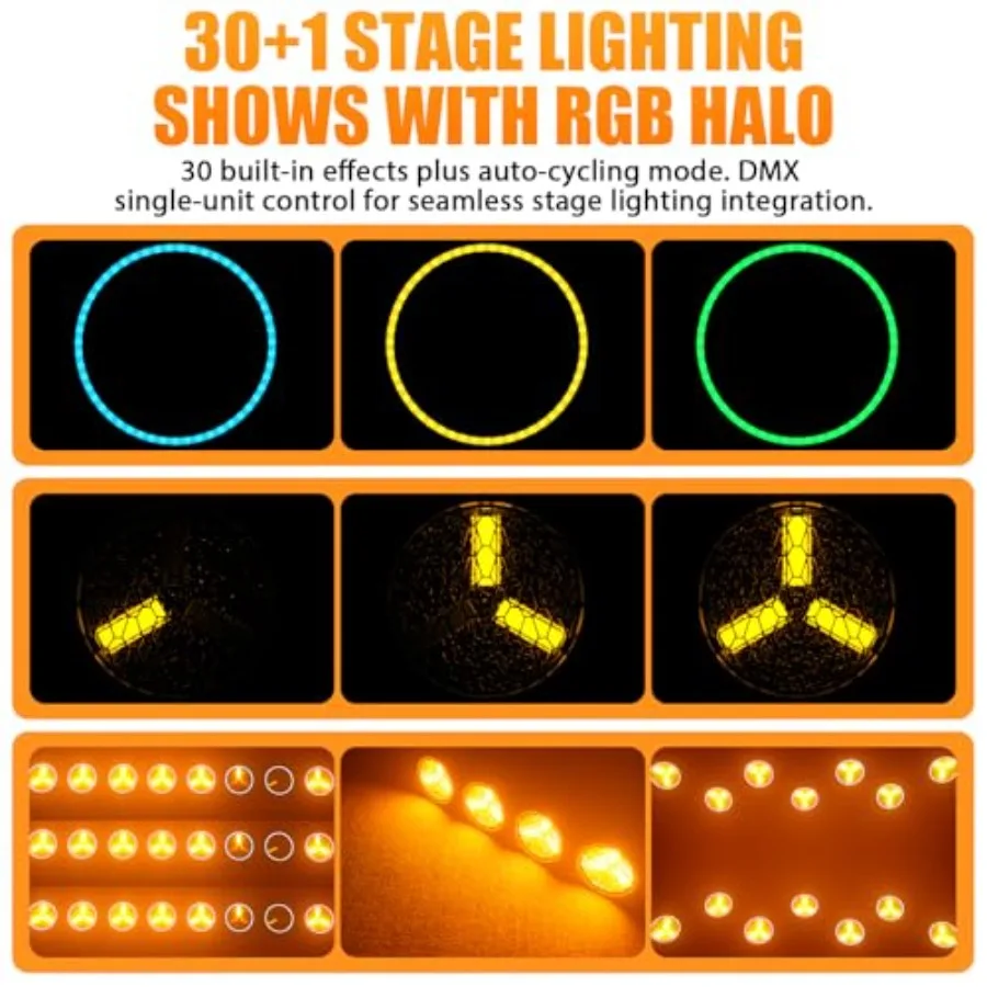 100W Retro DJ Lights Gold Super Bright COB Par Light Stage Spotlights with Strip Sound Activated Vintage DMX Uplights Indoor fo