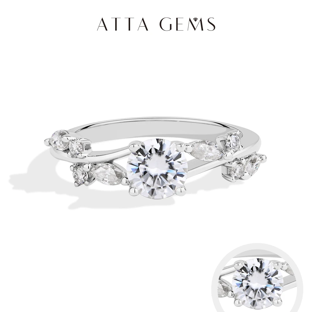 

ATTAGEMS Bypass Moissanite Ring Round Cut 0.8ct DVVS1 Real 925 Sterling Silver Women's Rings for Engagement Wedding Fine Jewelry