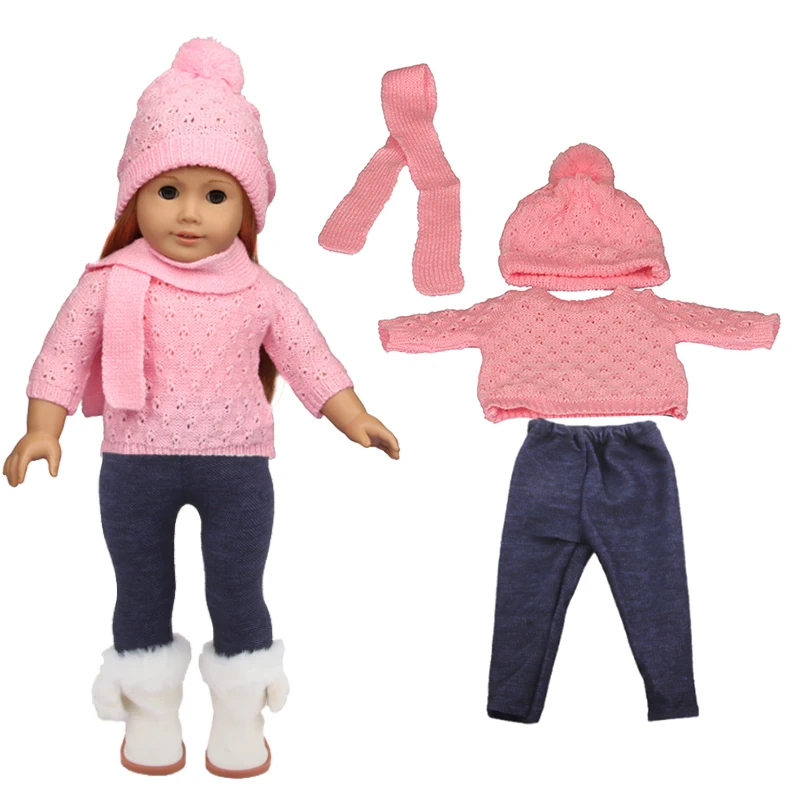 Doll Clothes Set For 18 Inches American Dolls Sweater+Hat+Pants Clothing Suit Outfit For 43Cm Baby New Born&OG.Russia Girl Doll