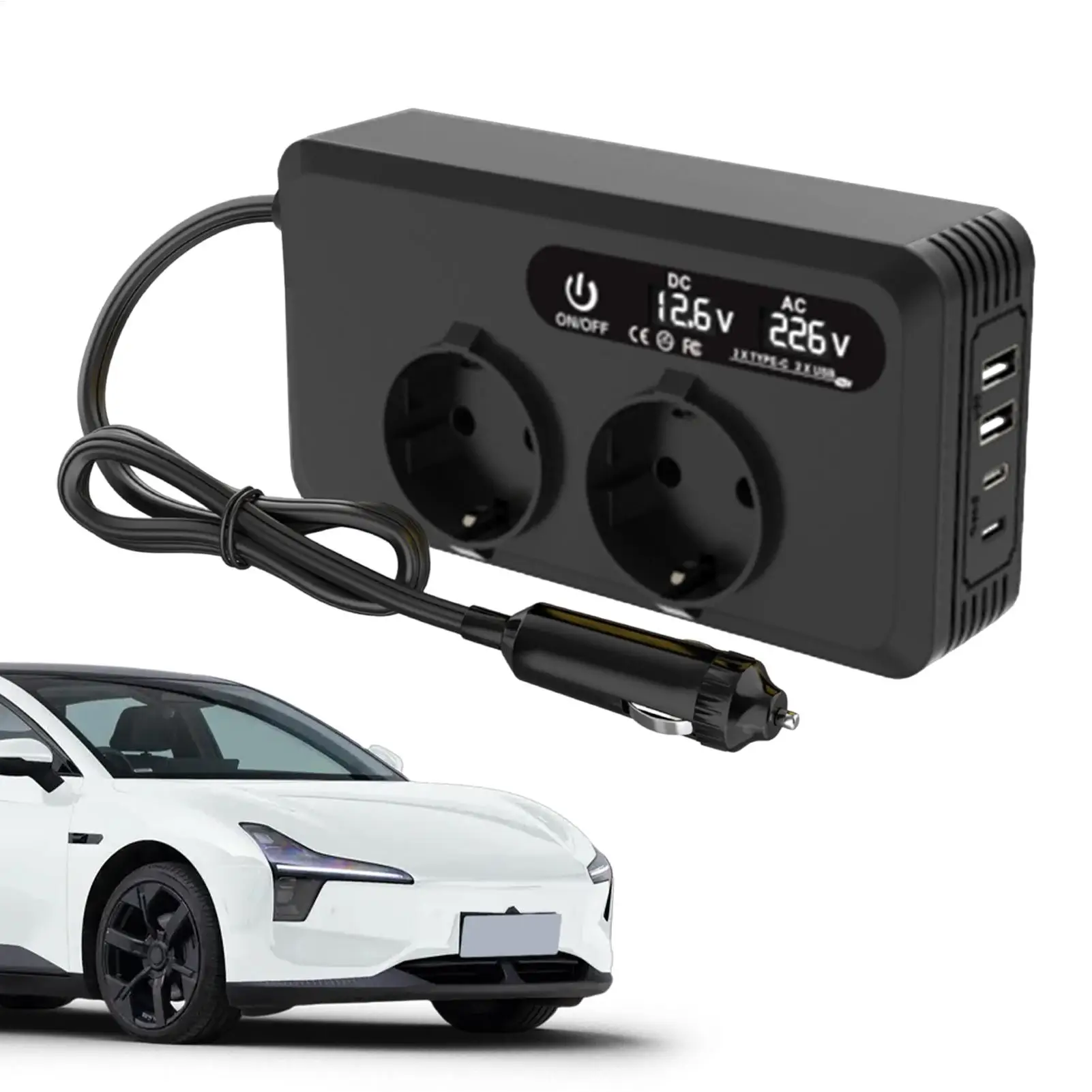 

200 Вт DC 12 В в AC 110 В 220 В Автомобильный преобразователь Быстрая зарядка Type-C USB Автомобильный инвертор Адаптер питания Розетка ЕС США для грузовиков RV