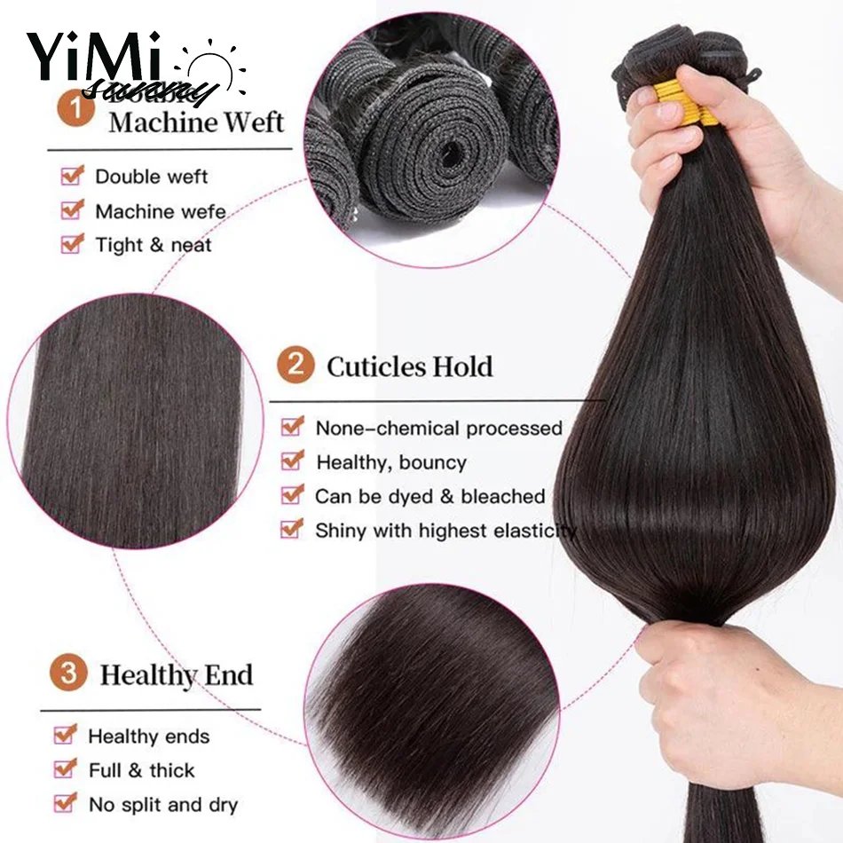 Yimisunny-mechones de cabello humano liso de 30 pulgadas, extensión de Cabello 100% Remy de Color Natural malayo, 12A, 4 mechones de trama