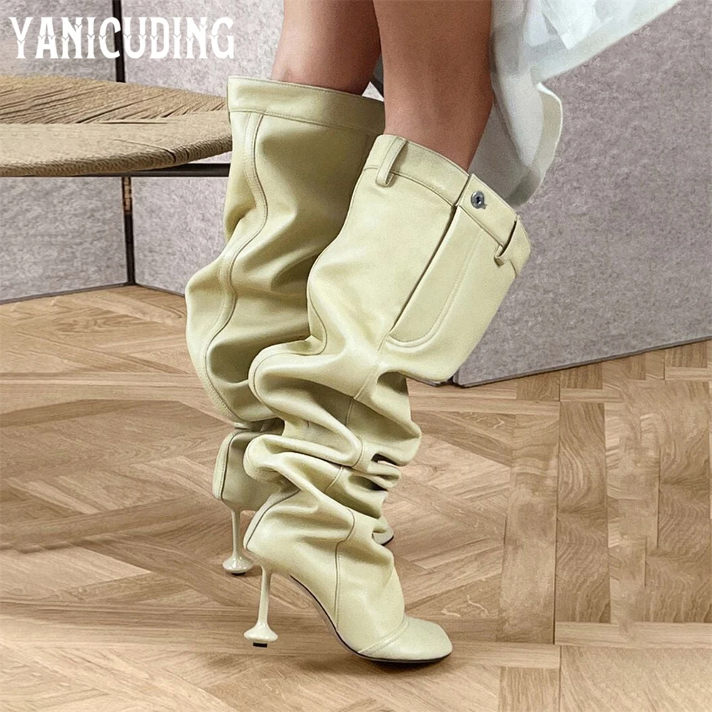 Novelty Strange Stiletto over the Knee Boot Classic Pleated Trouser Boots for Women Customizable Multi-color Heels for Banquet