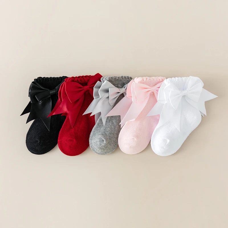 0-4Y Toddler Baby Girls Cute Kawaii Bow Socks Breathable Knit Princess Socks for Party, Wedding, Photography