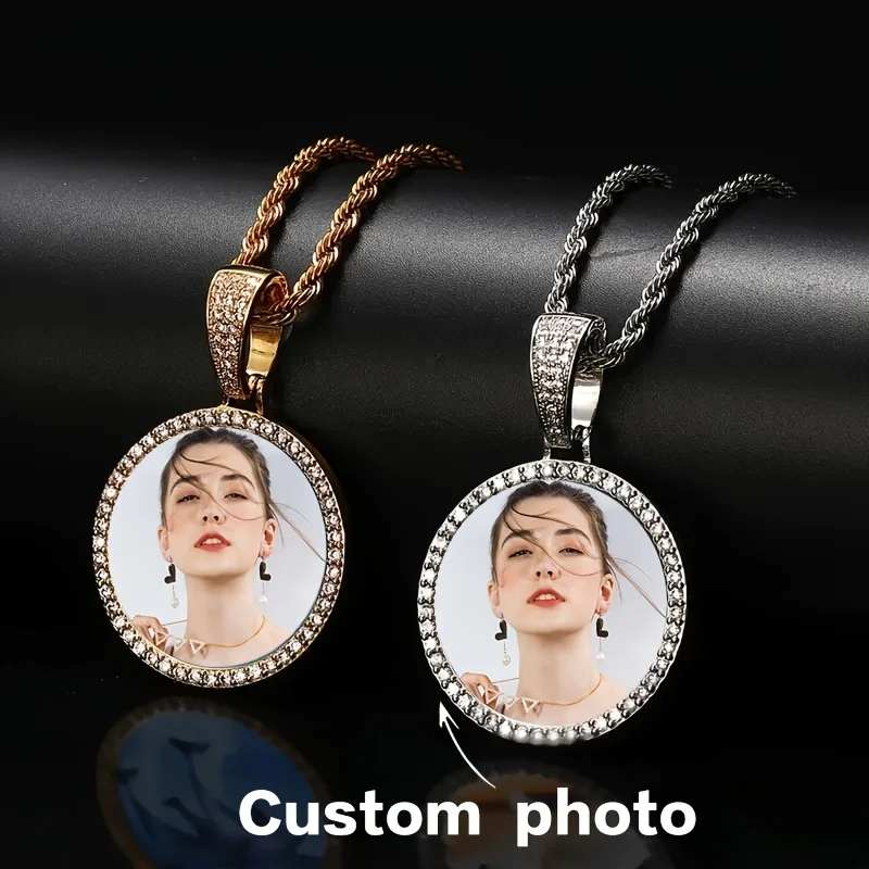 قلادة صورة شخصية مع قلادة بإطار دائري هيب هوب هدية مجوهرات قابلة للتخصيص لصديق وعائلة مثالية لعيد الميلاد #3