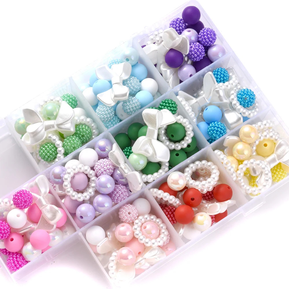 

80Pcs Bead Set Silicone Acrylic Beads with Bow Tie For Baby Nursing Jewelry Accessories Pacifier Chain Bracelet Chew Toys Gift