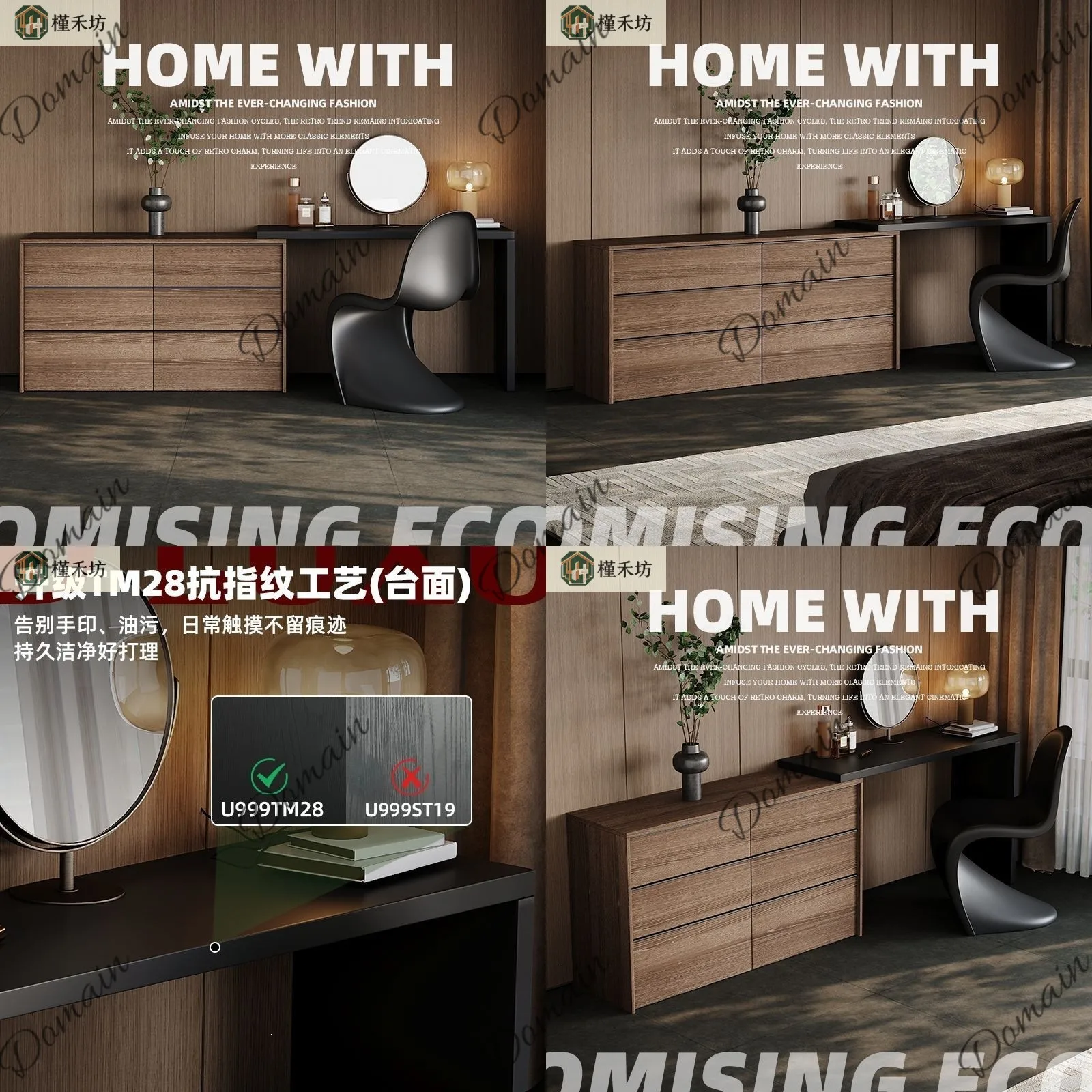 Mid-Century Solid Wood Extendable Dressing Table with Drawers, Anti-Fingerprint Vanity for Foot of Bed, Trendy