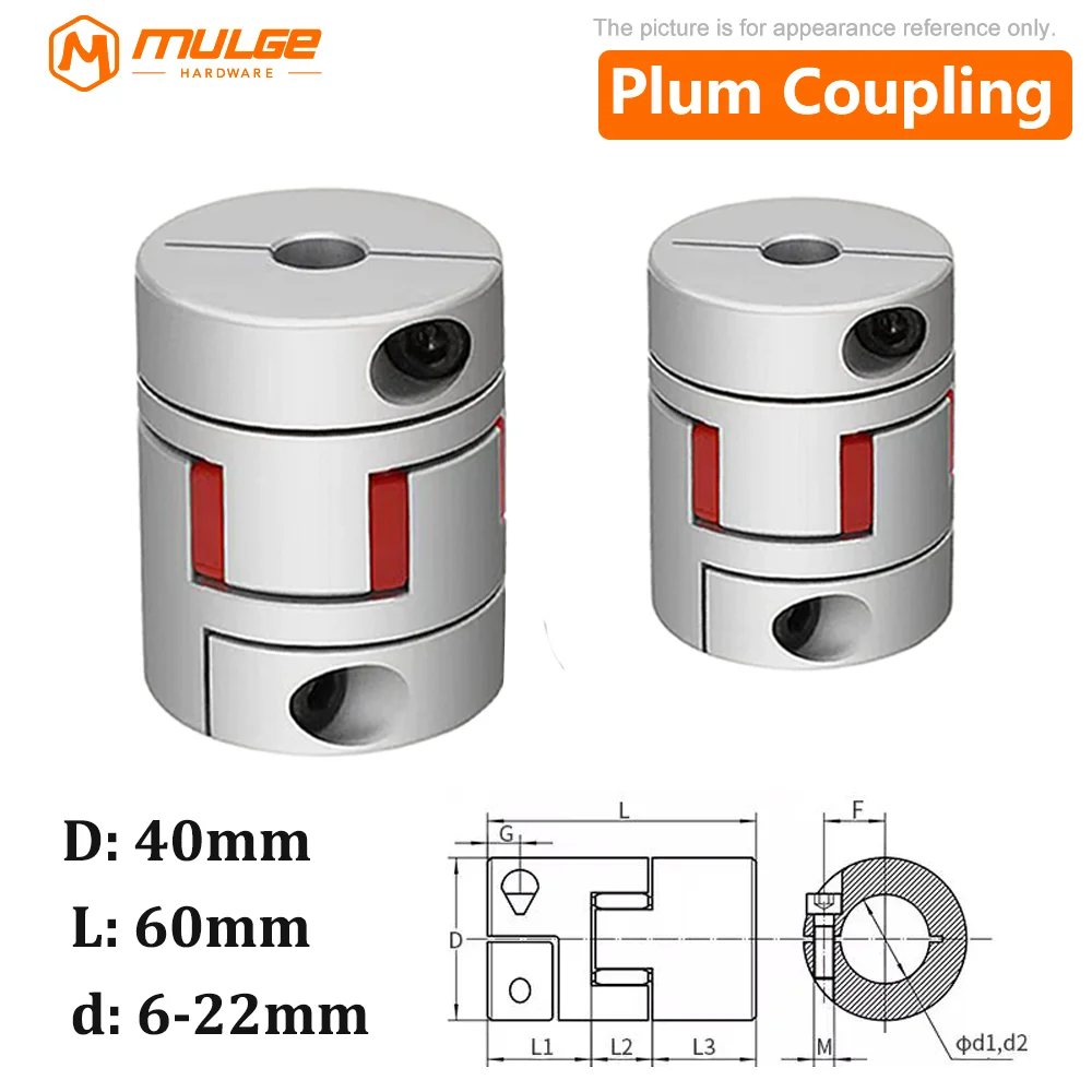 LM series D40 L60 Flexible plum clamp coupler shaft size Jaw shaft coupling 6mm-22mm D40L60 couples for CNC motor