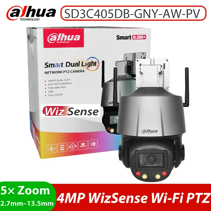 Dahua SD3C405DB-GNY-AW-PV 4MP WiFi PTZ WizSense Network Camera 5X Zoom Smart Light Alarm Security CCTV Built-in Mic Two-way Talk