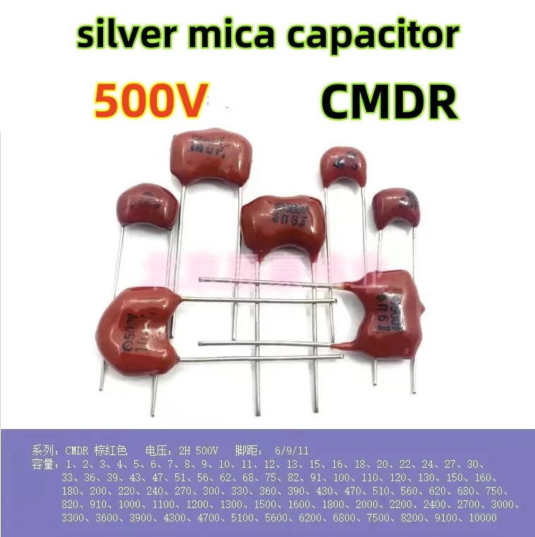 5szt 100PF-910PF 500V srebrny kondensator mikowy CMDR 2H 500V 100PF 150PF 200PF 330PF 390PF 470PF 510PF 680PF 820PF 910PF 5%