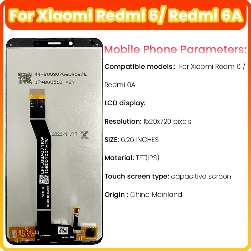 6.26 inch for LCD Xiaomi Redmi6 For Touch Screen Digitizer Xiaomi Redmi 6A LCD with frame