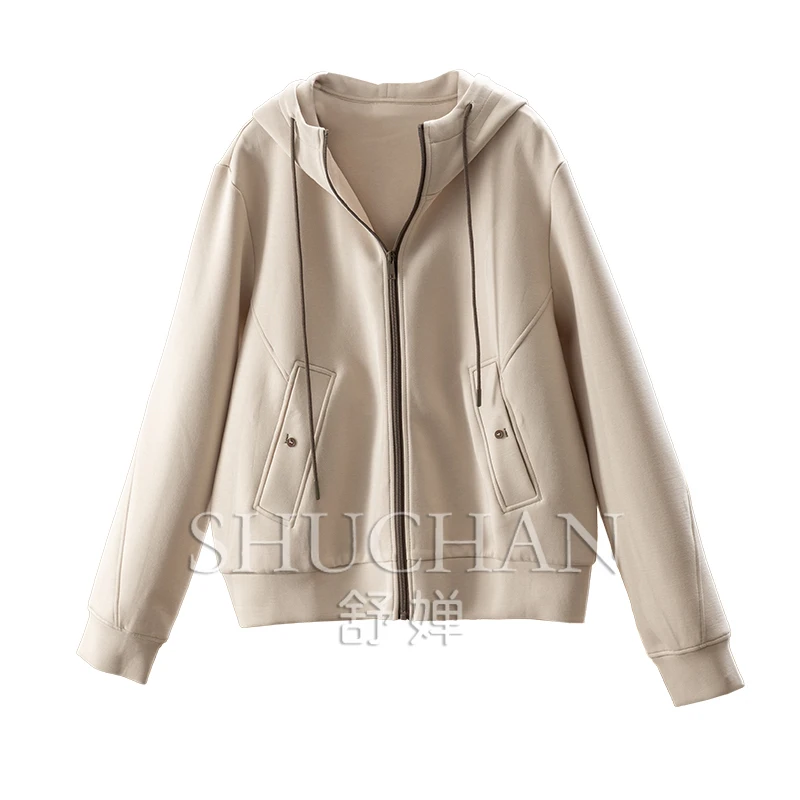 

Casual An Simple, French Esigner Contrasting Color Rawstring Hooe Long-sleeve Sweater Jacket Women's 5Y69