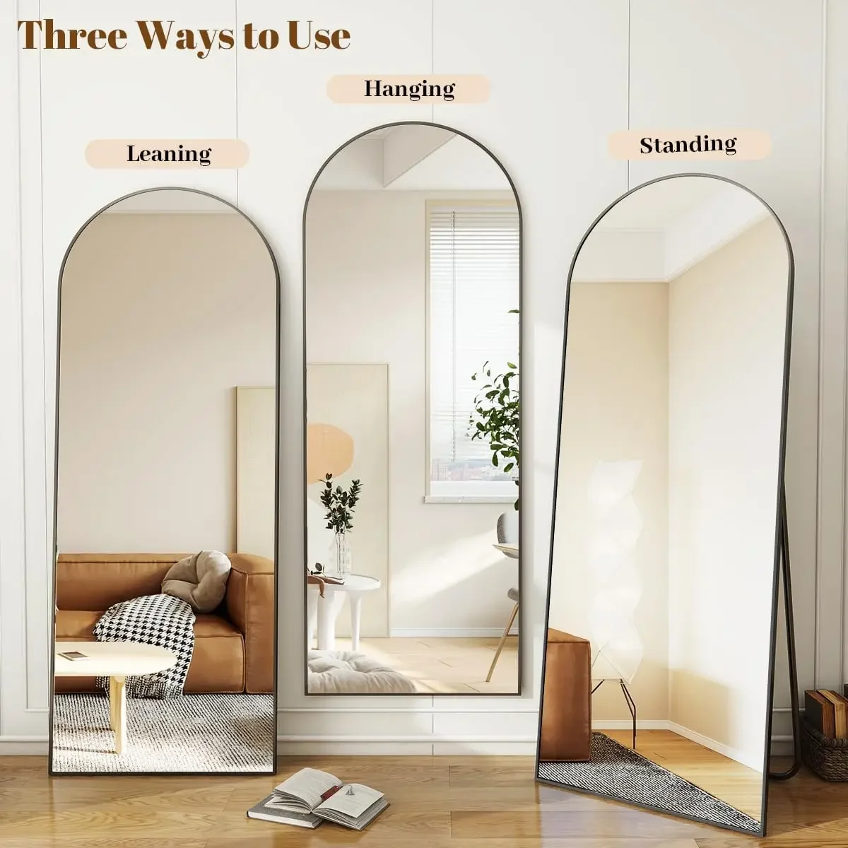 34"x76" Arched Full Length Mirror, Black Large Floor Mirror with Aluminum Alloy Frame Standing Hanging or Leaning Wall-Mo