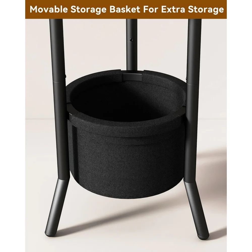 رف معطف قائم بذاته مع 3 أرفف خشبية وتخزين سلة قماشية، شجرة قاعة بإطار معدني