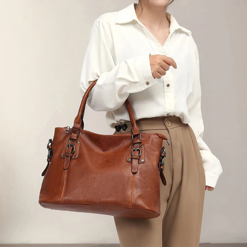 

2025 женская новая модная сумка через плечо, простая сумка через плечо в стиле ретро, большая вместительная текстурная сумка, элегантная сумка через плечо, сумка