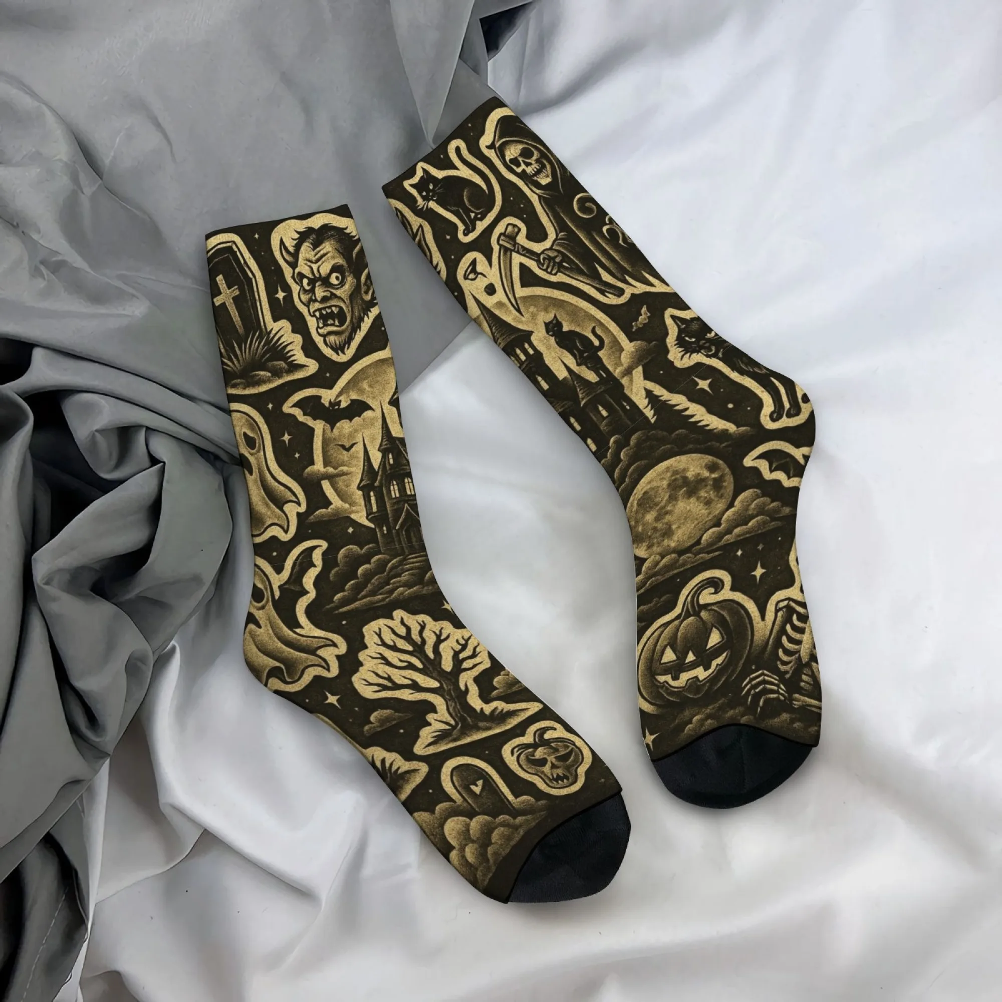 Harajuku rétro foncé gothique Halloween thème hommes chaussettes roman rue tendance foncé vacances Style chaussettes décontractées fou fête cadeau