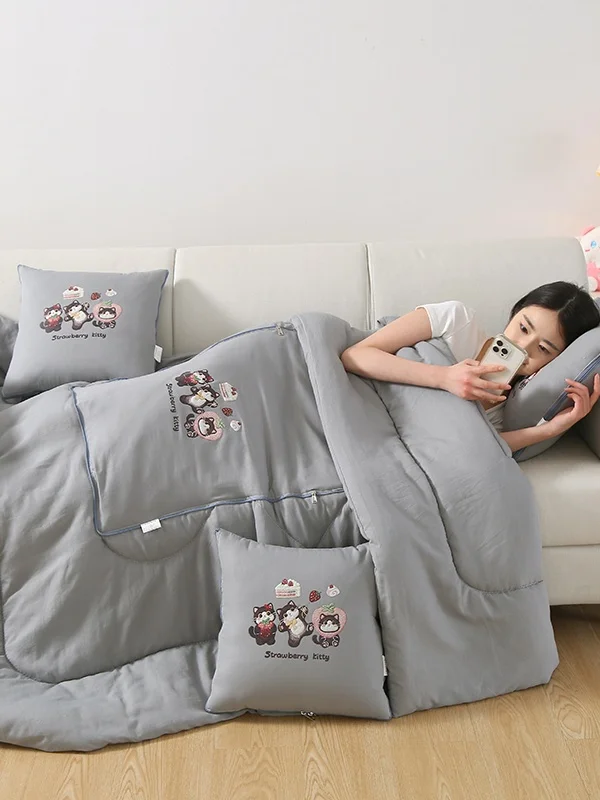 Washable Cotton Pillow Blanket Two-Purpose Office Nap Car Student Multi-Functional Air Conditioner Blanket Modern Simple Style