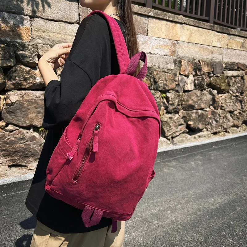 New Casual Canvas Backpack For Women Solid Color Large Capacity Student college Backpack Korean Version Girl Travel School Bags