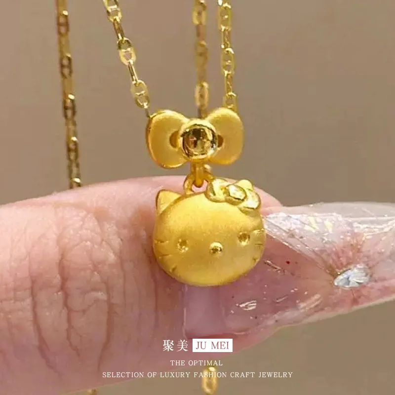 

Women's Cat & Butterfly Pendant, 24K Gold, AU999 | "Stability" engraving with vine motifs, subtle professional charm.