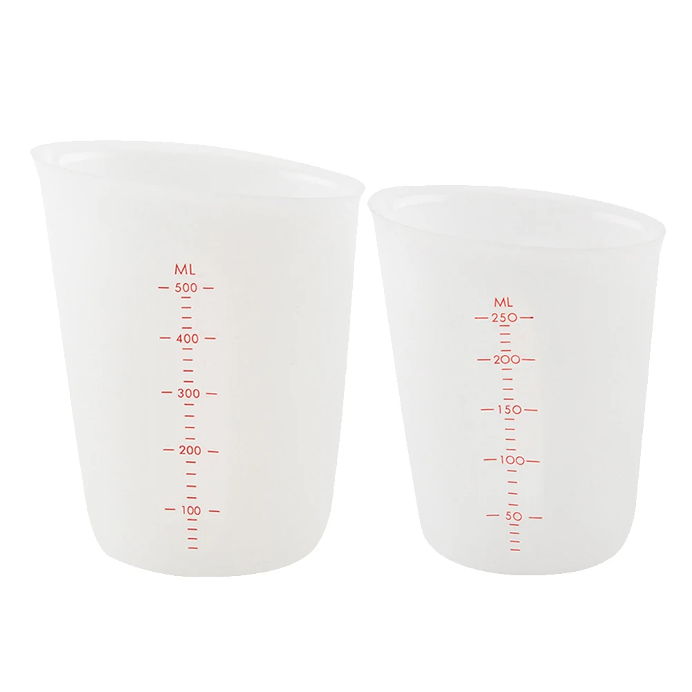 

2pcs Double Scale Silicone Measuring Cups Precise Kitchen Laboratory Liquid Container Graduations White Beaker
