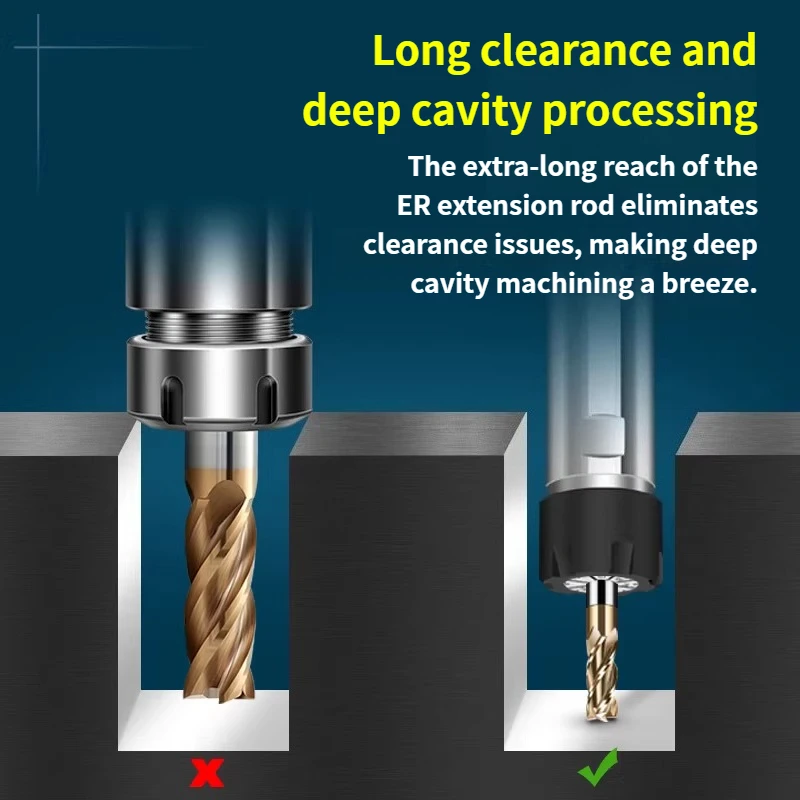 C8 C10 C12 C16 C20 C25 - ER8 ER11 ER16 ER20 ER25 Spindle Extension Rod ER Collet Lengthen Tool Holder Deep Groove Processing