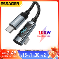 Essager PD100W USB C to Type C Cable Fast Charging Cable 90 Degree Elbow With Display For Iphone 15 Huawei Samsung Macbook Pro
