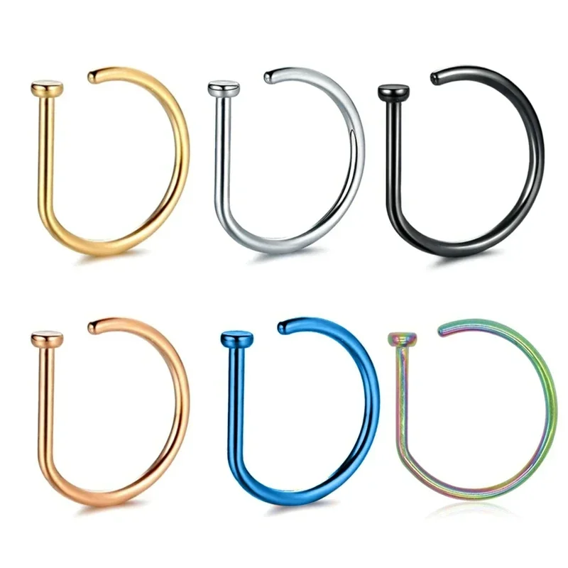 New Curved Barbells Fake Nose Piercing D Shaped Tragus Helix Stud Earring Hoop Septum Stainless Steel Ring Nostril Body Jewelry