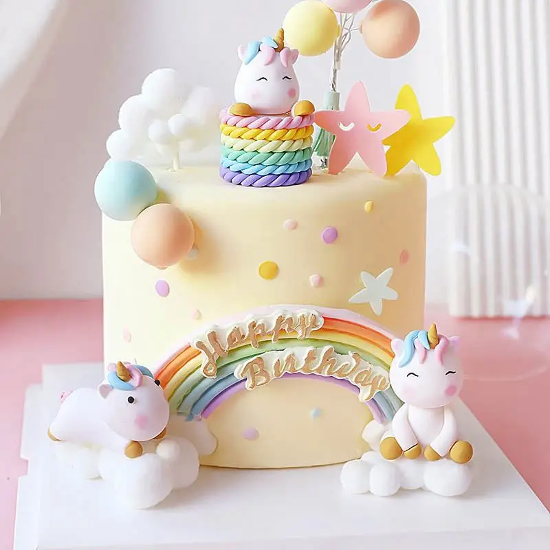 Rainbow Unicorn Cake Topper Birthday Cake Ornament Girl Unicorn Baby Shower 1st Birthday Party Kid Cake Dessert Christening Gift